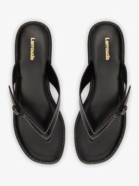 Larroude Mary Kate Flat Sandals Vegetale Black and Glossy Black Hair Claw Clip 7